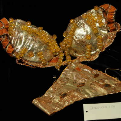 Costume - Thong & Bra Set - Gold & Orange- Orange Round Bead Strands w/ Orange Crystals
