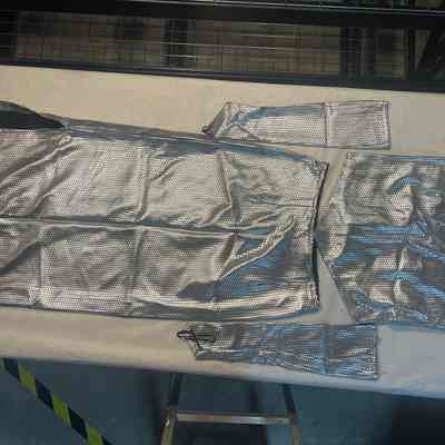 Costume - Skirt/top/gauntlets, silver & black metallic print