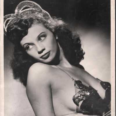 Photo - B+W-Jeauette Leffer- Name on Back in ink, Headshot, sequin Tri-bra + Crown
