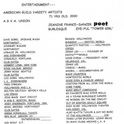 Costume - Resume- Jeanine France AGVA, 2000 ( 2 copies)