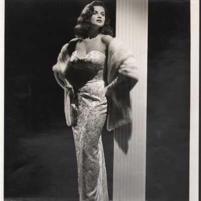 Photo - Doran Dennis B&W gown & fur posed "Queen of Burlesque"