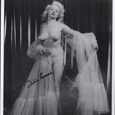 Photo - Dixie Evans B&W, sheer robe & pasties 'S&S Film Productions' Signed by Dixie