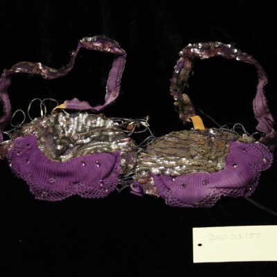 Costume - Bra & Thong Set Purple, Silver Sequin w/ purple bead strands & rhinestones