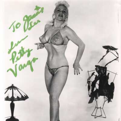 Photo - Petty Varga, B&W Sheer triangle bra and panty, visible pasties