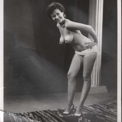 Photo - Gloria Flum written on back B&W pasties & panty "S&S film productions"
