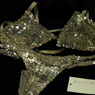 Costume - bra & thong set - silver sequin