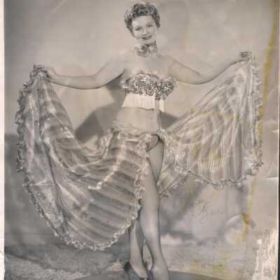 Photo - Gypsy Lou written on front B&W bra & skirt