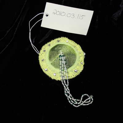 Costume - pasties-green with light green lace, clear rhinestones, beaded tassel
