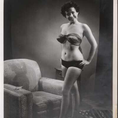 Photo - Gloria Flum B&W sheer bra wrap with visible pasties and panty "S&S Film productions