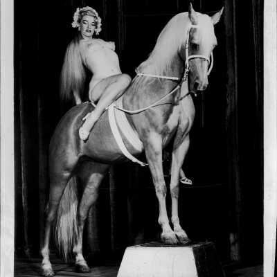 Photo - Frances DuBay with Melody Lady ( horse)- B+W