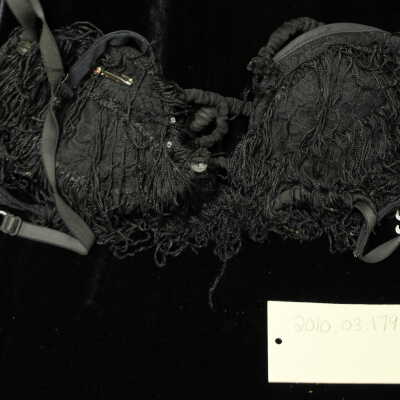 Costume - bra, black, lace with finger with clear sequins and beads