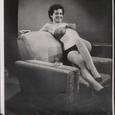 Photo - Gloria Flum written on back B&W sheer bra wrap with pasties & panty "S&S Film Production"