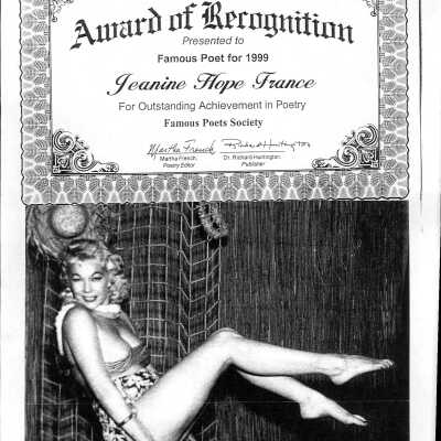 Photo - Photocopy- Award of Recognition w/ Jeanine France Photo " Poet 1999"