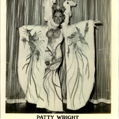 Photo - Patty Wright B&W, pasties, birdcage headdress