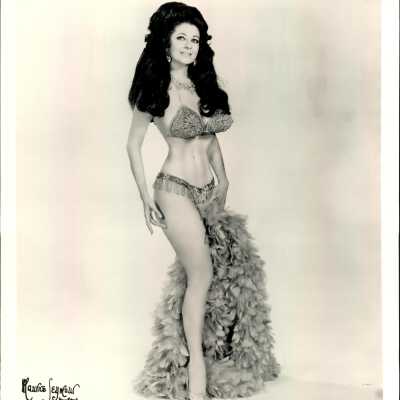 Photo - Tempest Storm-boa, bra, briefs. Maurice Seymour B&W