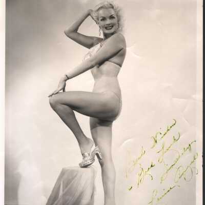 Photo - Lousie Angel B&W, bra & panties, posed, autographed with green ink