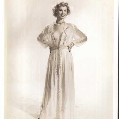 Photo - Gay Dawn: B&W- sheer white robe with lace train