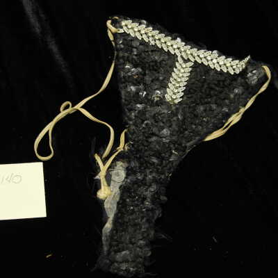 Costume - Thong- Black sequins w/ rhinestone trim & white elastic