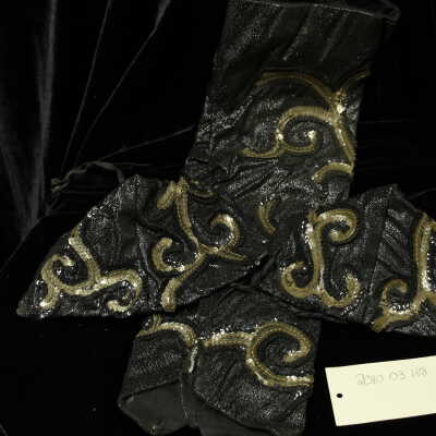 Costume - gauntlet & bra set - black clack sequin with metallic fabric, Sherri Champagne? Bat Costume