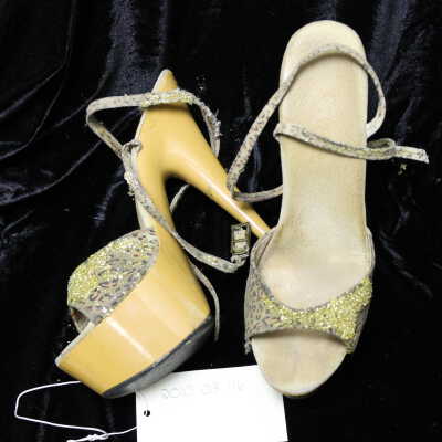 Costume - shoes, brown, leopard print w/ gold glitter, Toni Alessardini