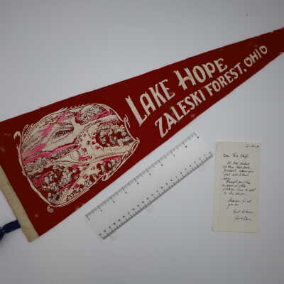 Souvenir pennant and handwritten note