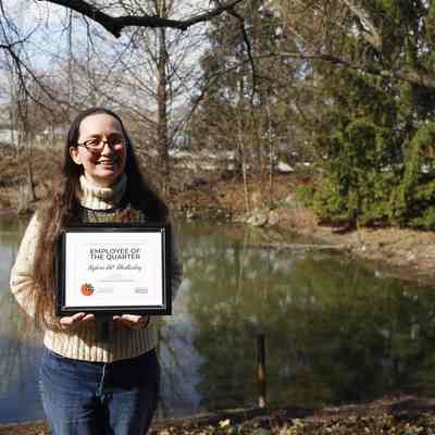Ohio Geological Survey IMG_7232: Sylvia Halladay with her ODNR Employee of the Quarter plaque in February 2023
Photo and archived by Douglas Aden