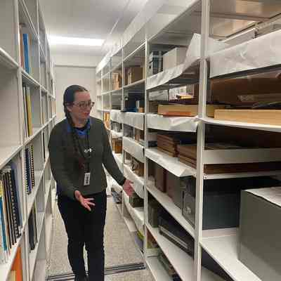 Ohio Geological Survey IMG_9107: Sylvia Halladay shares items in the Pauline Smyth Library.
Photo and archived by Molly E. Hunt
