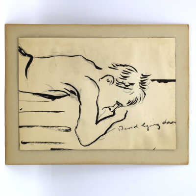 David lying down, Ink Drawing on Board