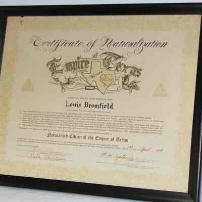 Certificate of Naturalization from the Empire of Texas
