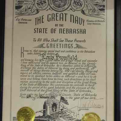 Certificate from the Great Navy of the State of Nebraska