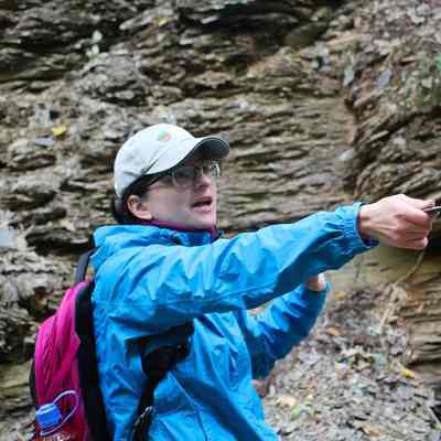 Ohio Geological Survey IMG_8396: Erika Danielsen leading a geologic hike through Highbanks Metro Park during Earth Science Week in October 2022.
Photo and archived by Molly E. Hunt