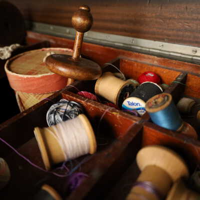 Wooden Sewing Box on Casters