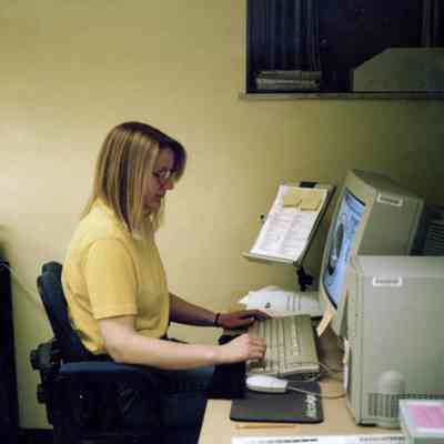 Ohio Geological Survey P.102.4649: Lisa Van Doren at Macintosh, May 1997
Archived by Lisa Van Doren