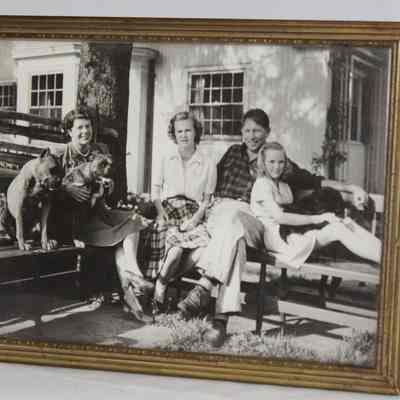 Framed photo of Louis, Mary, two girls, two dogs