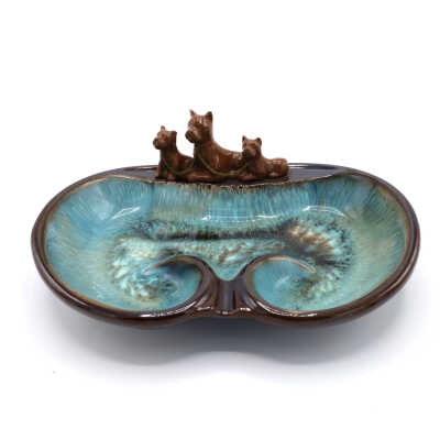 Ashtray, Ceramic with Decorative Dogs