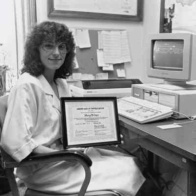 Ohio Geological Survey P101.4334: Sherry Weisgarber (Lopez), mineral statistician, 1988. Award for State Service.
Archived by Lisa Van Doren