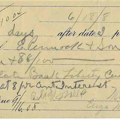 Edmond Pennock Promissory Note from Ohio State Bank in Liberty Center June 18, 1908