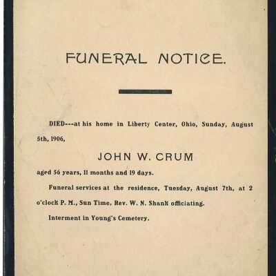 Death Notice of John W. Crum