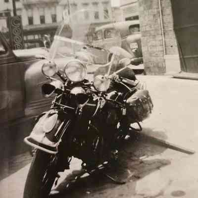 1950's Harley Davidson Motorcycle, in front of Welllington Hotel, Napoleon, Ohio