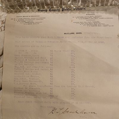 Damascus Twp, Henry County Ohio Grade Report, Burl L.. Sprow, 1910