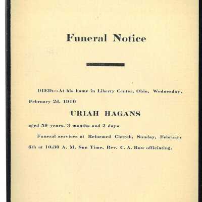 Death Notice of Uriah Hagans