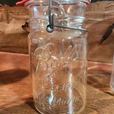 Quart Wide Mouth Ball "Eclipse" Clear Glass Canning Jar w/Metal Bale, Rubber, Glass Lid