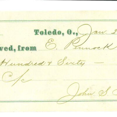 Edmond Pennock store receipt from John S. Auklin