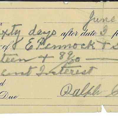 Edmond Pennock Promissory Note from Ralph Clark June 19, 1908