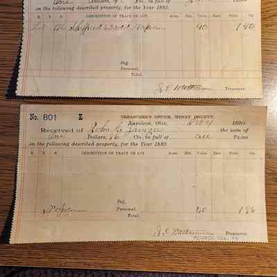 1889 (2) Henry County Treasurer Tax Stubs