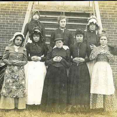 8 Liberty Center Women on Steps (school play?)