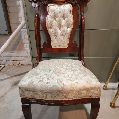 Victorian Carved Side Chair, Upholstered from Walker Funeral Home