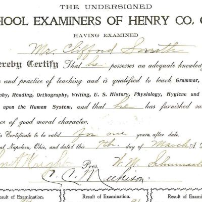 Teaching Certificate of Mrs. Clifford Smith
