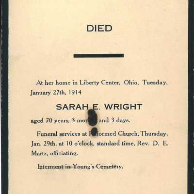 Death Notice of Sarah E. Wright