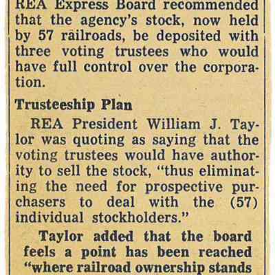 Newspaper Clipping on REA Express Reorganization 1970